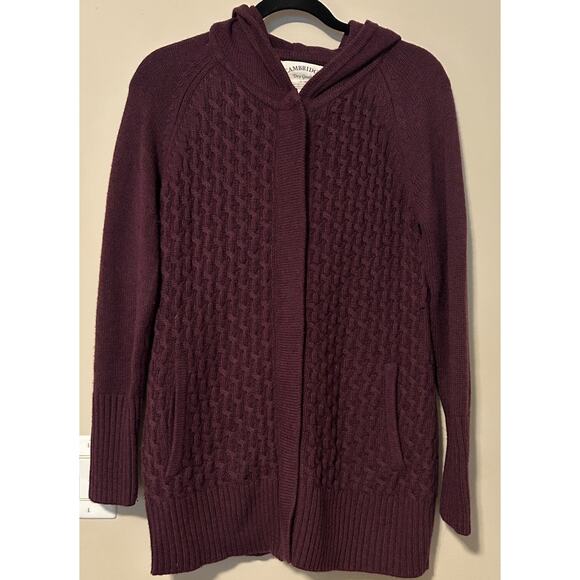 Cambridge Dry Goods Sweaters - CAMBRIDGE Dry Goods Burgundy Full Zip Cable Knit Hooded Sweater Size M